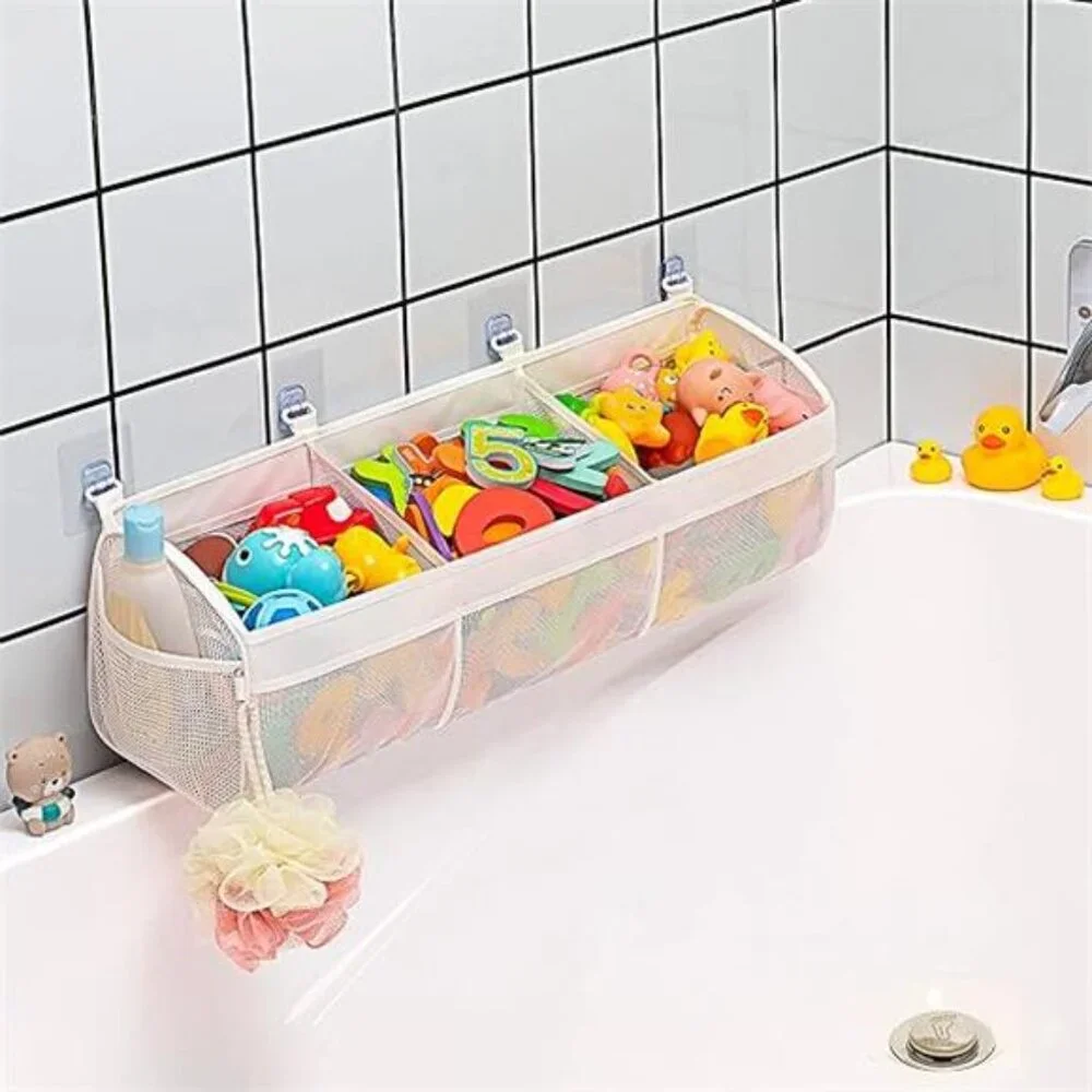 3 Compartment Horizontal Large Openings Bath Toy Organizer for Tub, Toy Storage